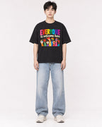 Mockup Boxy Heavyweight Tee Black male full-body 01