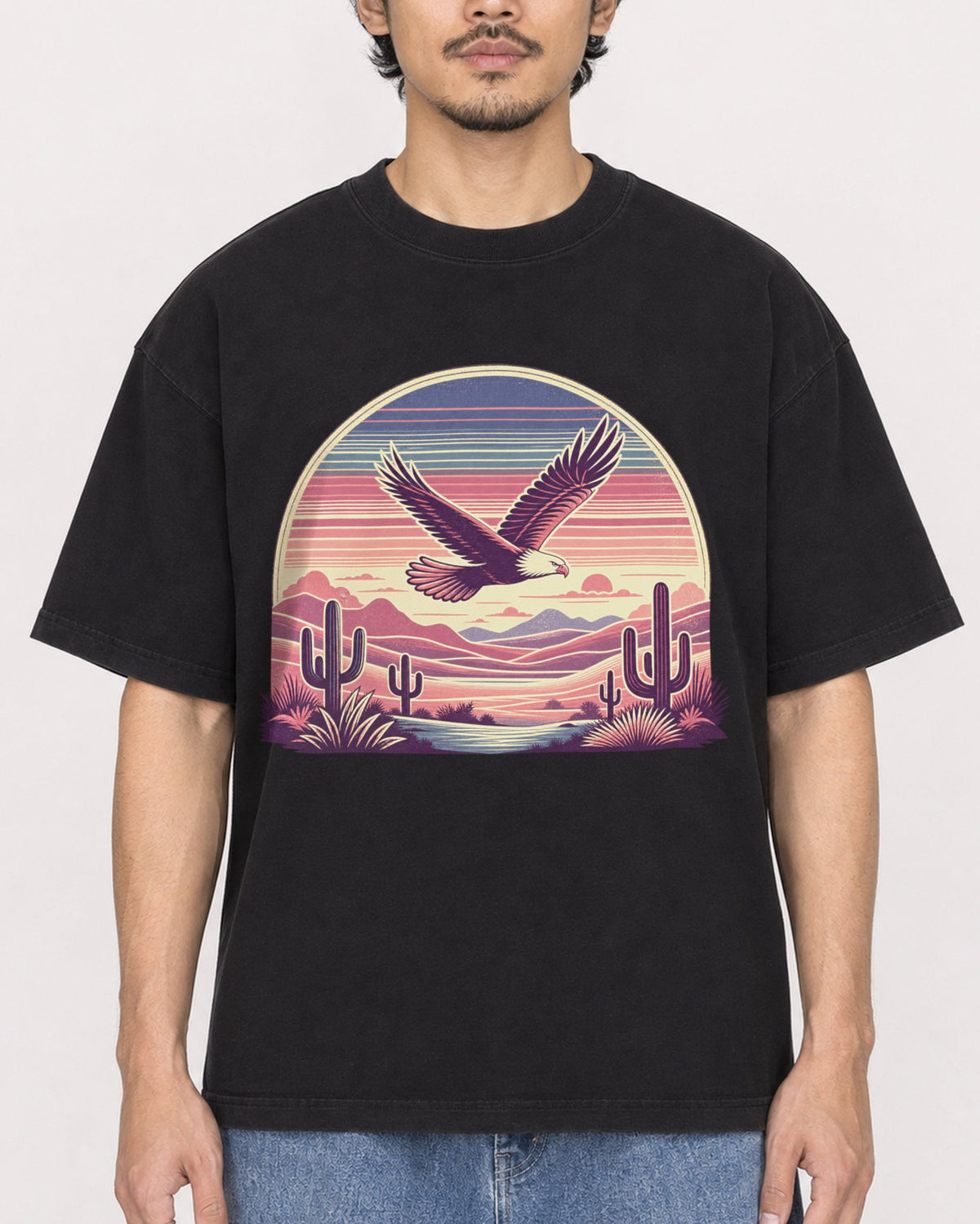 Mockup Boxy Heavyweight Tee Black male close-up 02