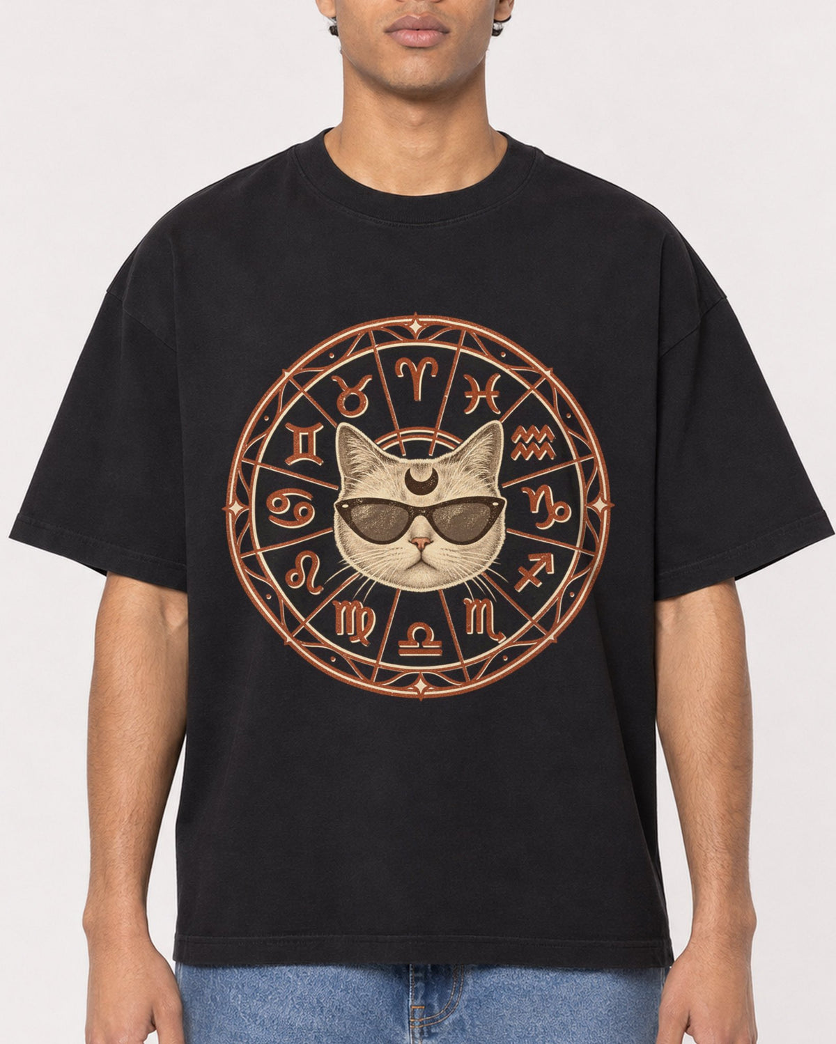 Mockup Boxy Heavyweight Tee Black male close-up 10