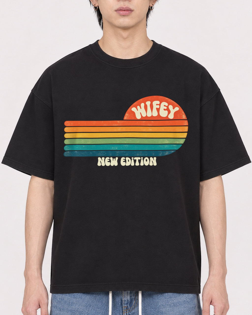 Mockup Boxy Heavyweight Tee Black male close-up 11