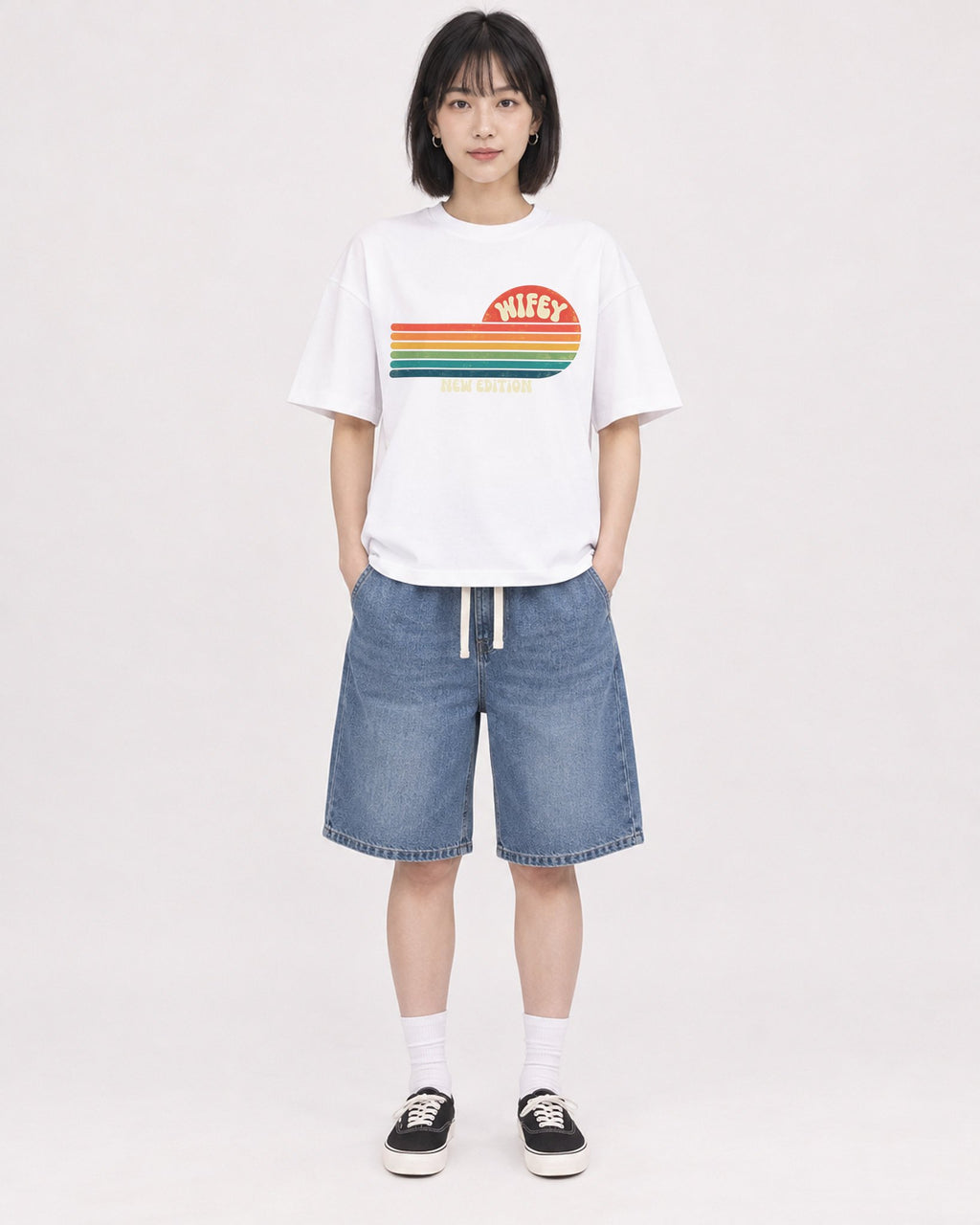 Mockup Boxy Heavyweight Tee White female full-body 11