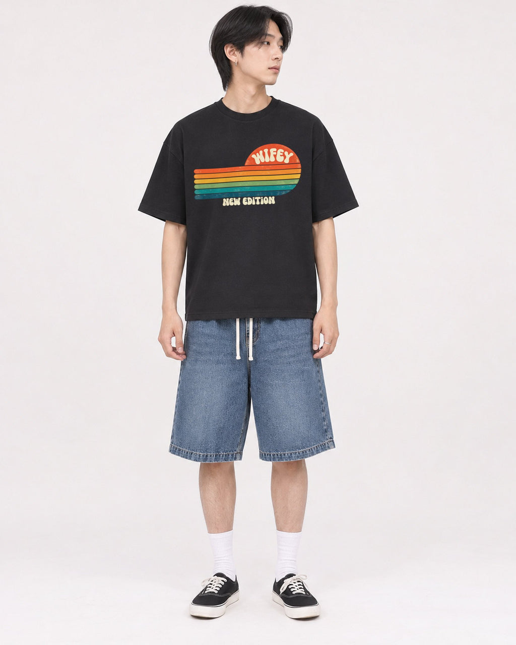 Mockup Boxy Heavyweight Tee Black male full-body 11