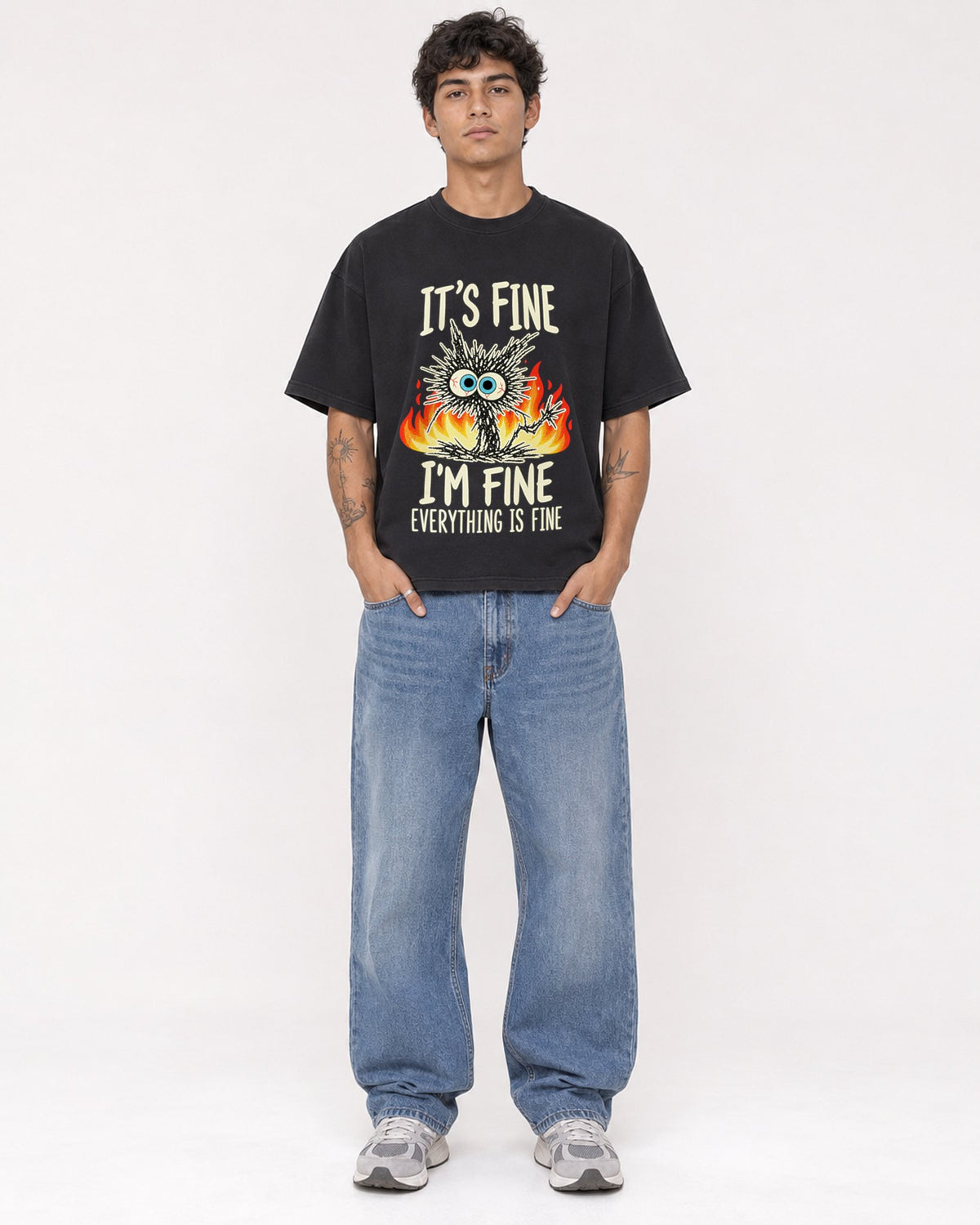 Mockup Boxy Heavyweight Tee Black male full-body 06