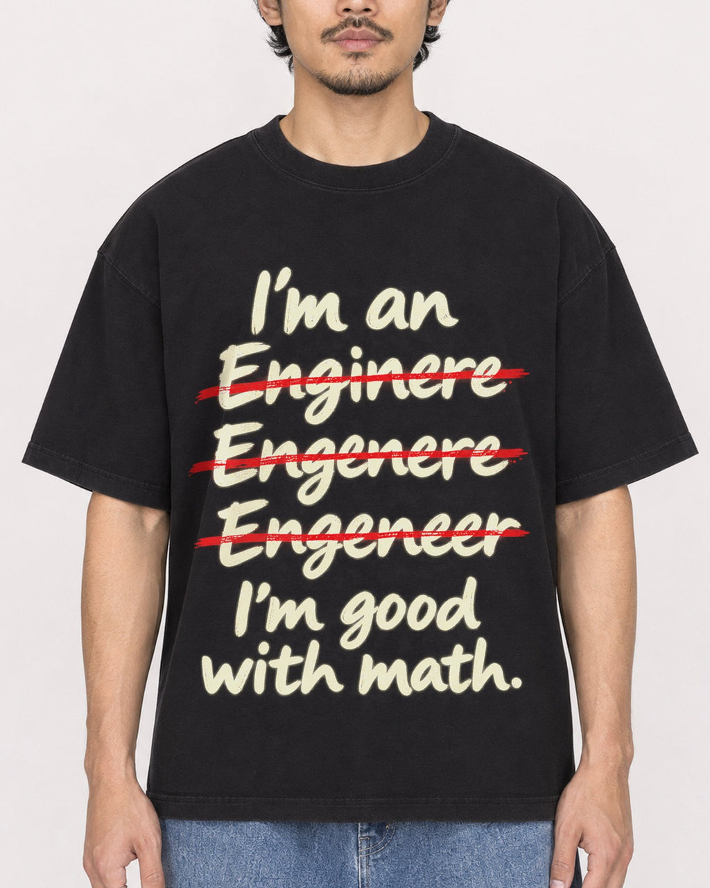 Mockup Boxy Heavyweight Tee Black male close-up 02