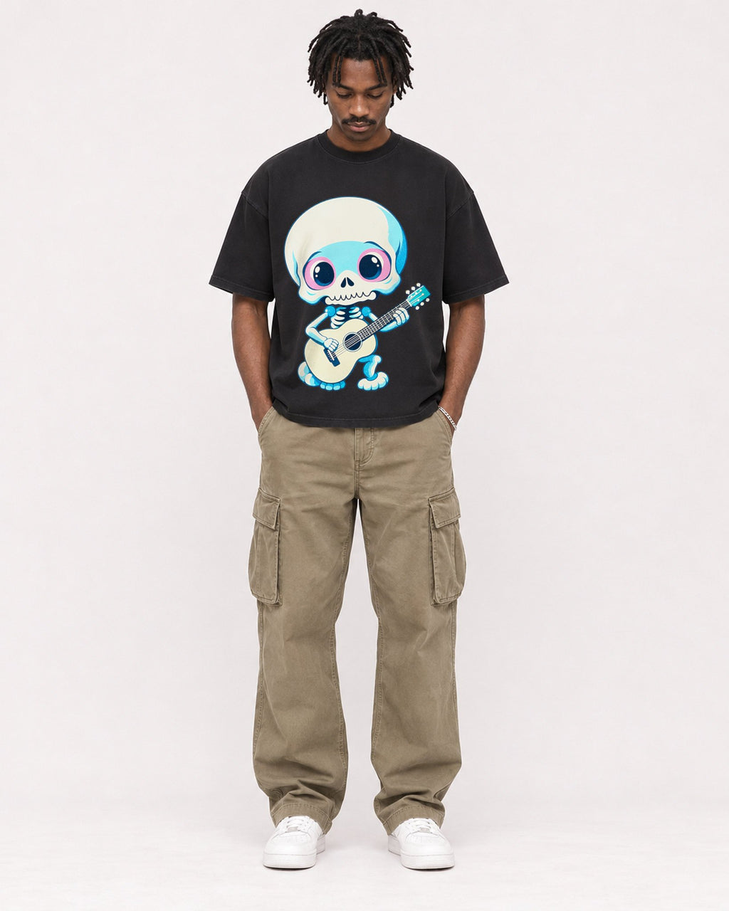 Mockup Boxy Heavyweight Tee Black male full-body 04