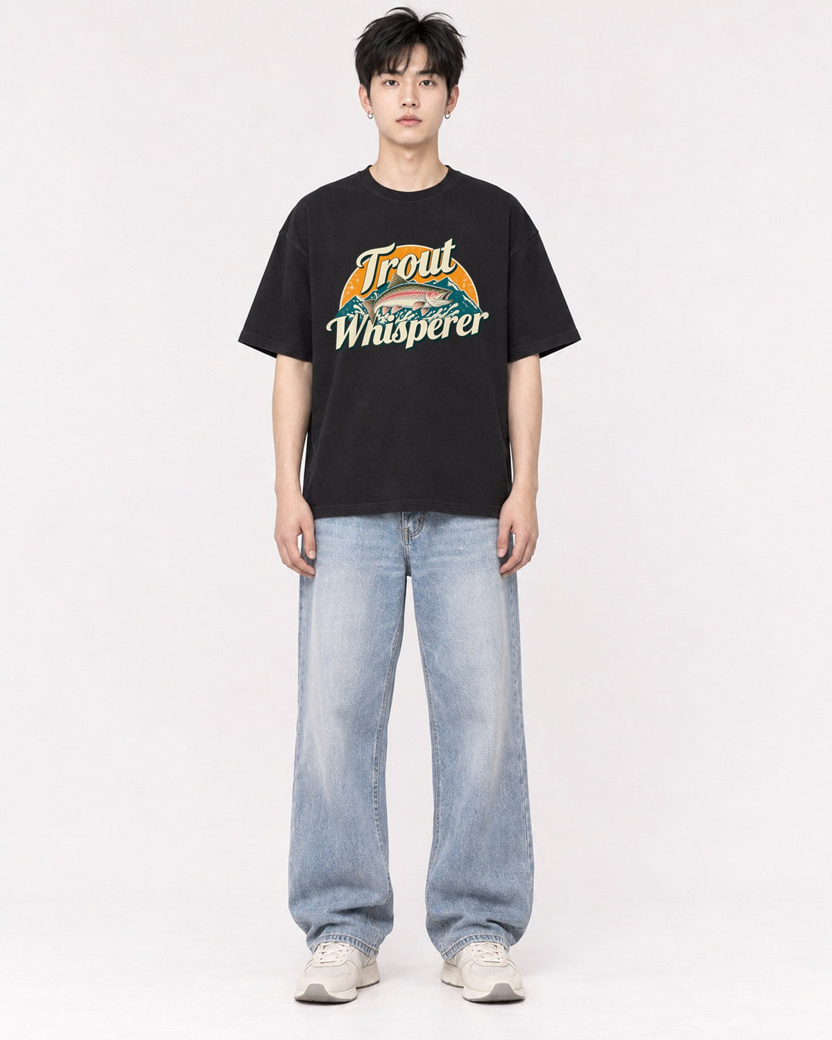 Mockup Boxy Heavyweight Tee Black male full-body 01