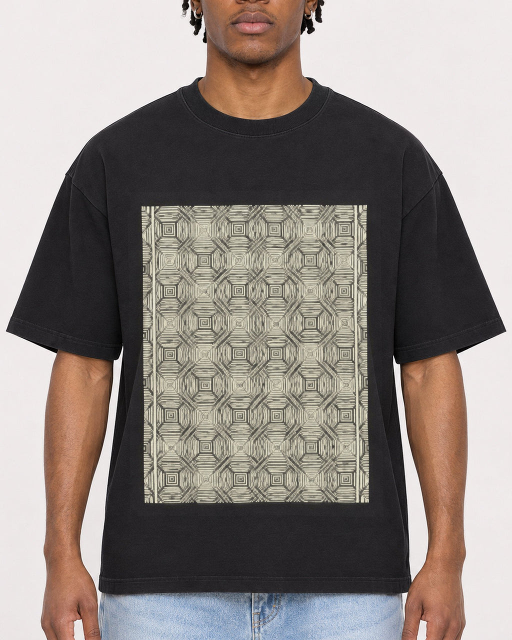 Mockup Boxy Heavyweight Tee Black male close-up 05