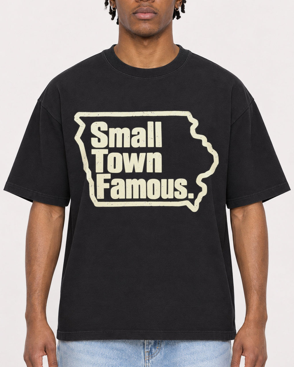 Mockup Boxy Heavyweight Tee Black male close-up 05