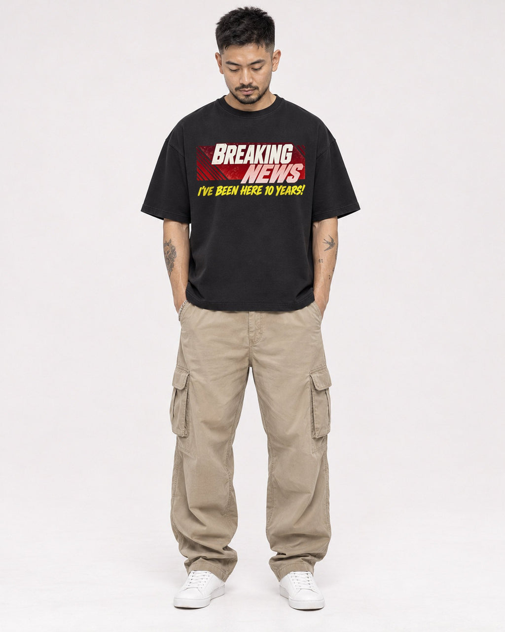 Mockup Boxy Heavyweight Tee Black male full-body 12