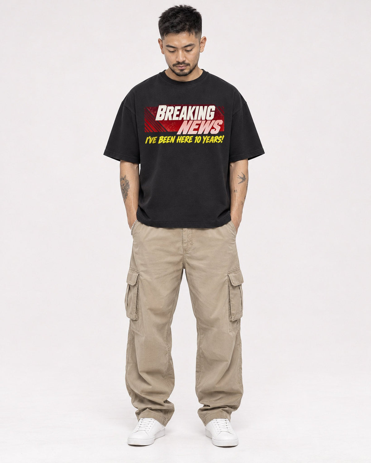 Mockup Boxy Heavyweight Tee Black male full-body 12