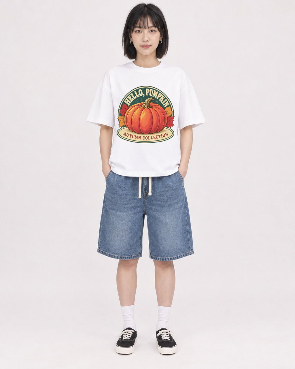 Mockup Boxy Heavyweight Tee White female full-body 11