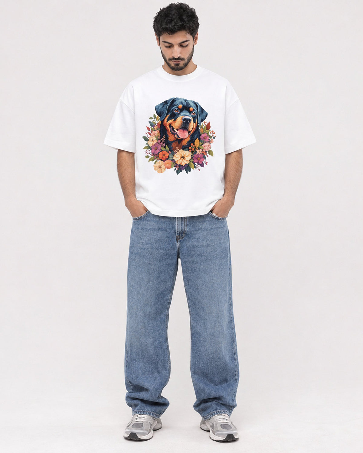 Mockup Boxy Heavyweight Tee White male full-body 07