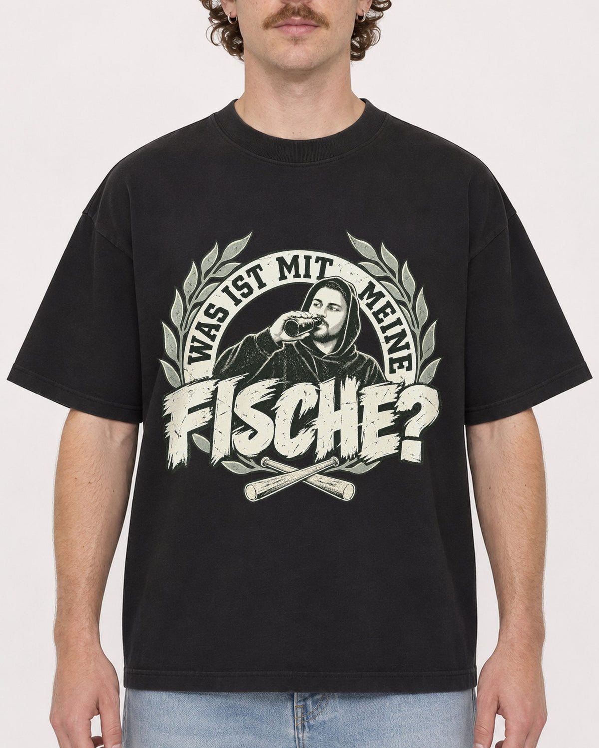 Mockup Boxy Heavyweight Tee Black male close-up 09