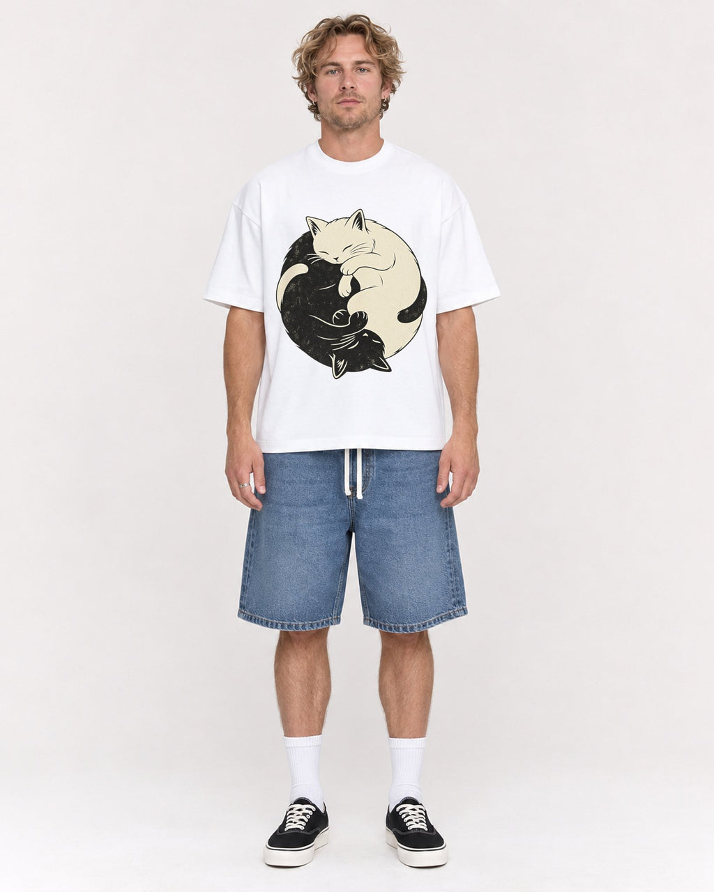 Mockup Boxy Heavyweight Tee White male full-body 28