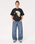 Mockup Boxy Heavyweight Tee Black female full-body 28