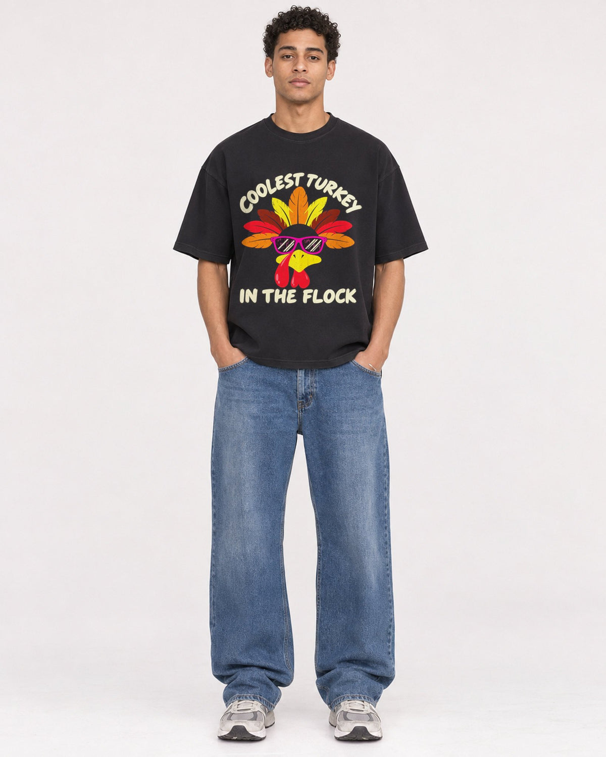 Mockup Boxy Heavyweight Tee Black male full-body 10