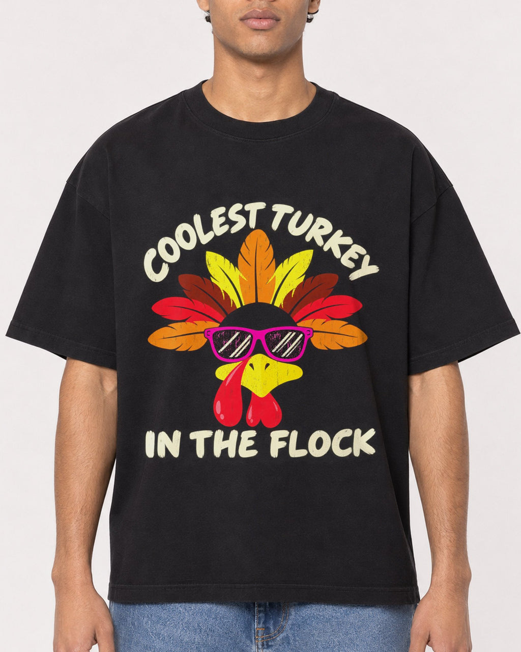 Mockup Boxy Heavyweight Tee Black male close-up 10
