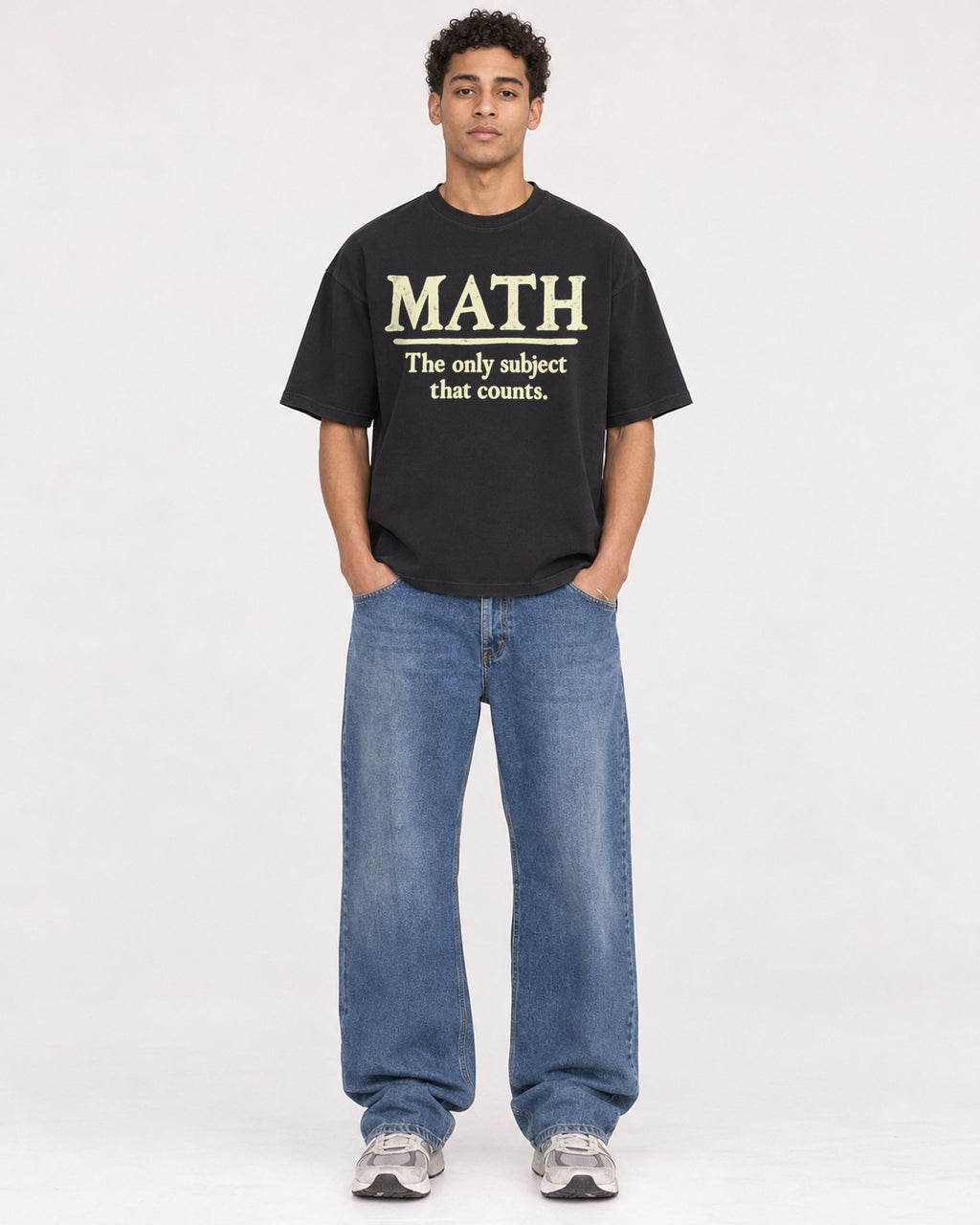 Mockup Boxy Heavyweight Tee Black male full-body 10