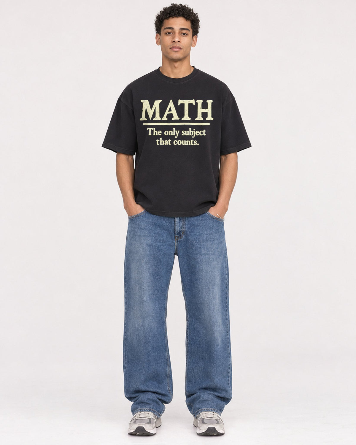 Mockup Boxy Heavyweight Tee Black male full-body 10