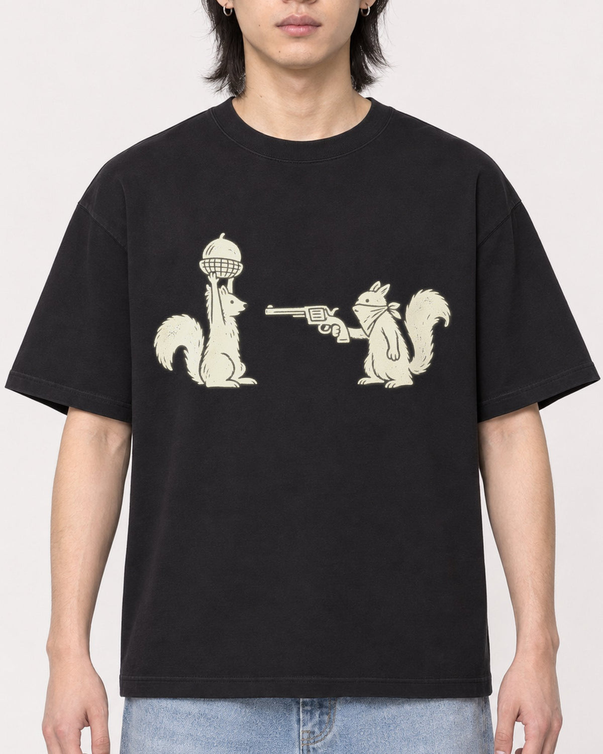Mockup Boxy Heavyweight Tee Black male close-up 41