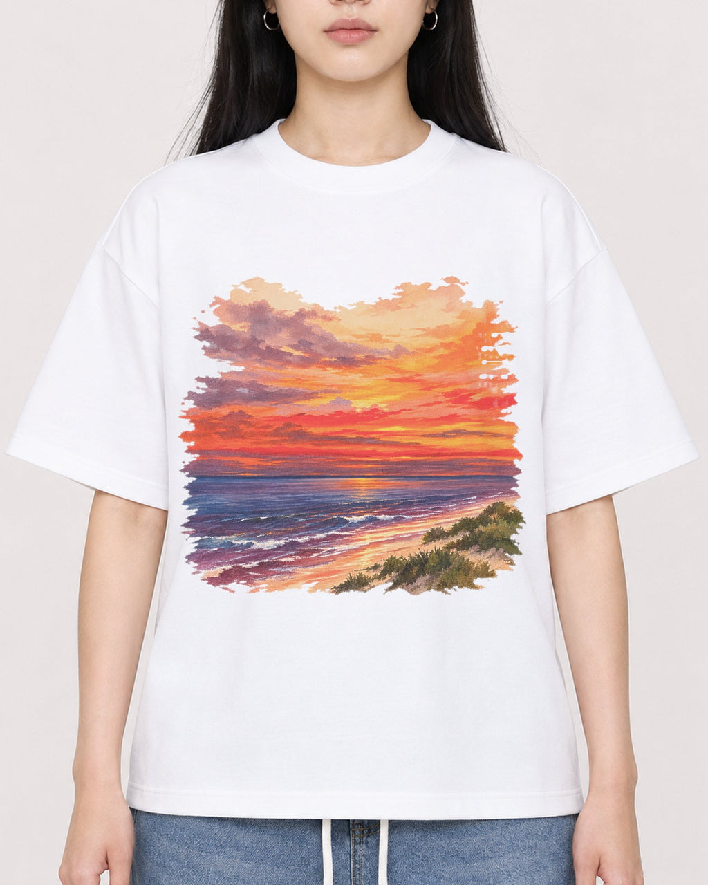 Mockup Boxy Heavyweight Tee White female close-up 01