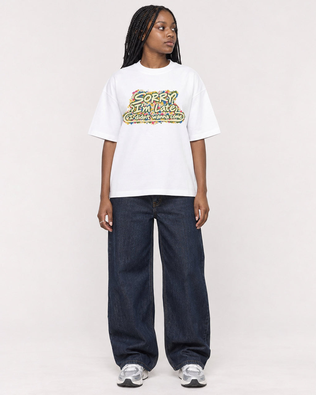 Mockup Boxy Heavyweight Tee White female full-body 04