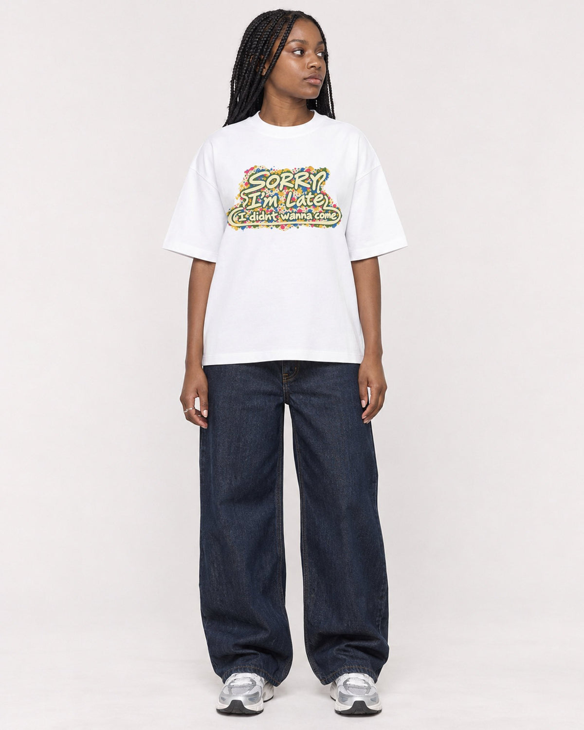 Mockup Boxy Heavyweight Tee White female full-body 04