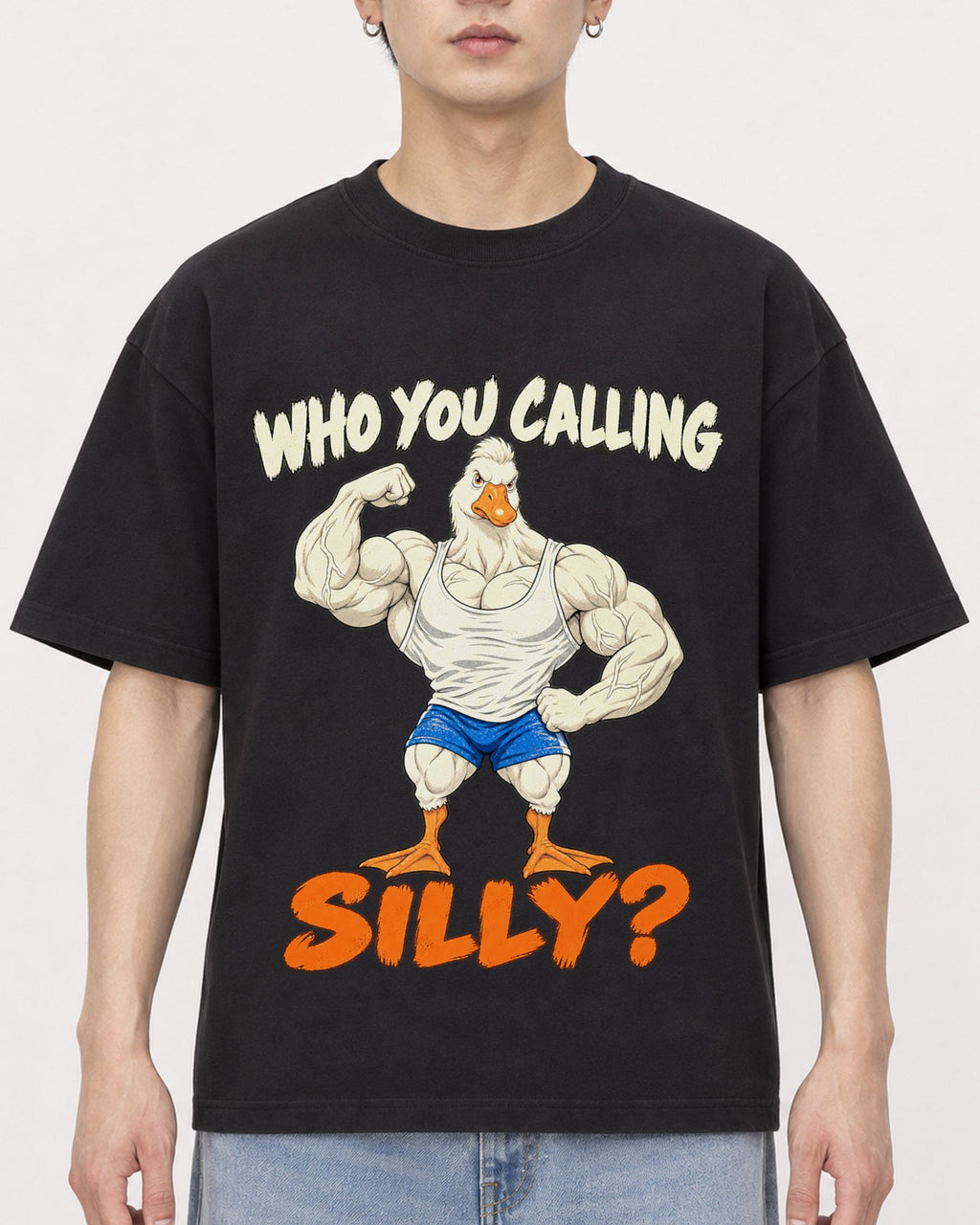 Mockup Boxy Heavyweight Tee Black male close-up 01