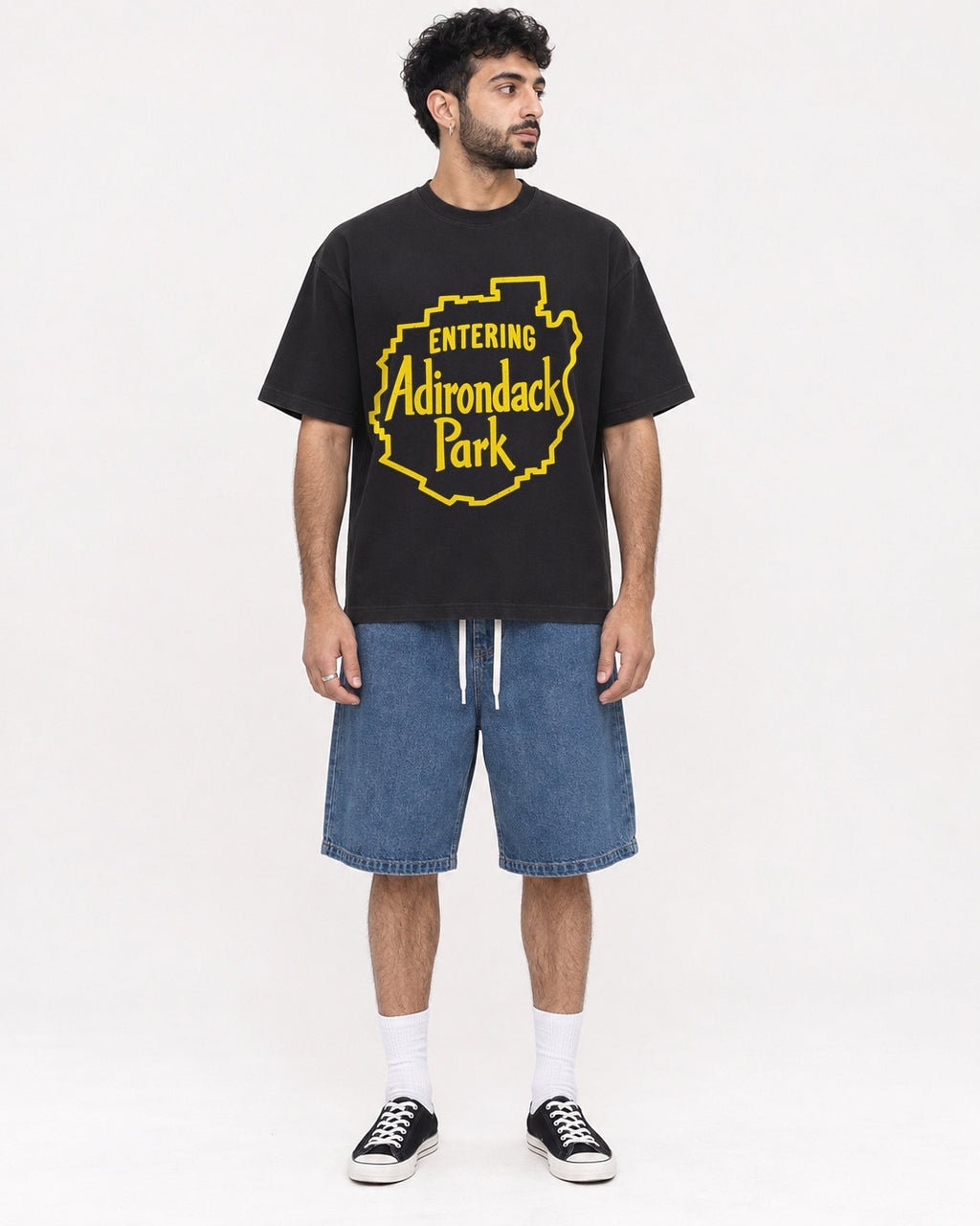 Mockup Boxy Heavyweight Tee Black male full-body 07
