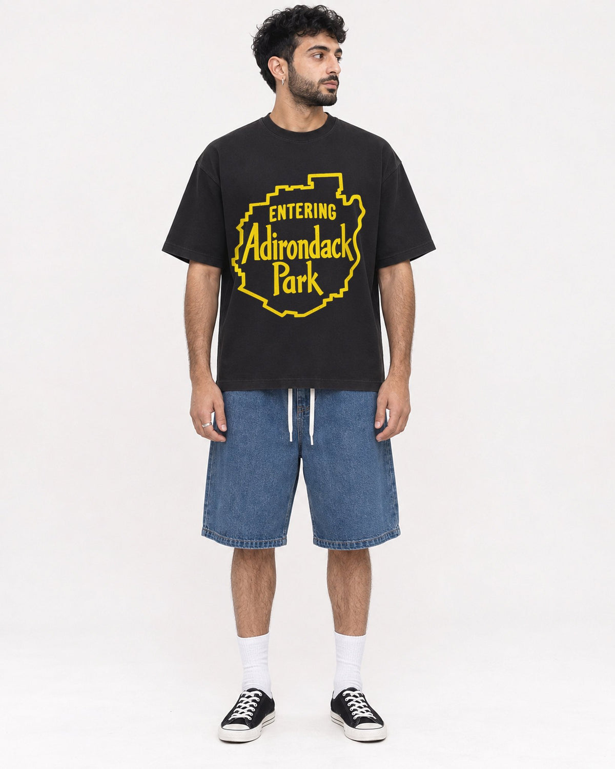Mockup Boxy Heavyweight Tee Black male full-body 07