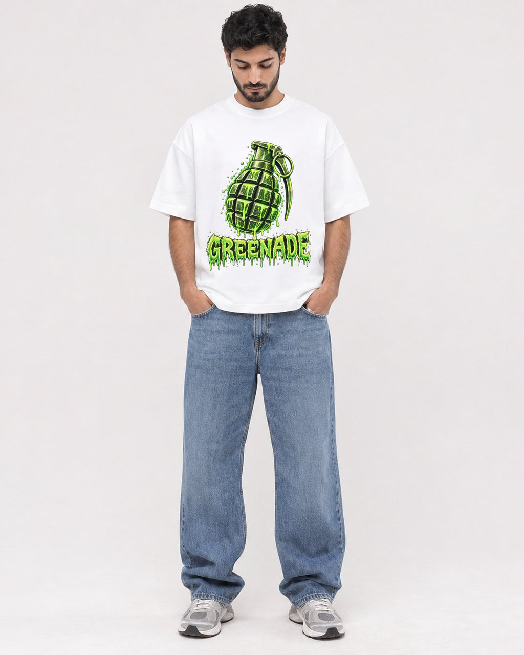 Mockup Boxy Heavyweight Tee White male full-body 07