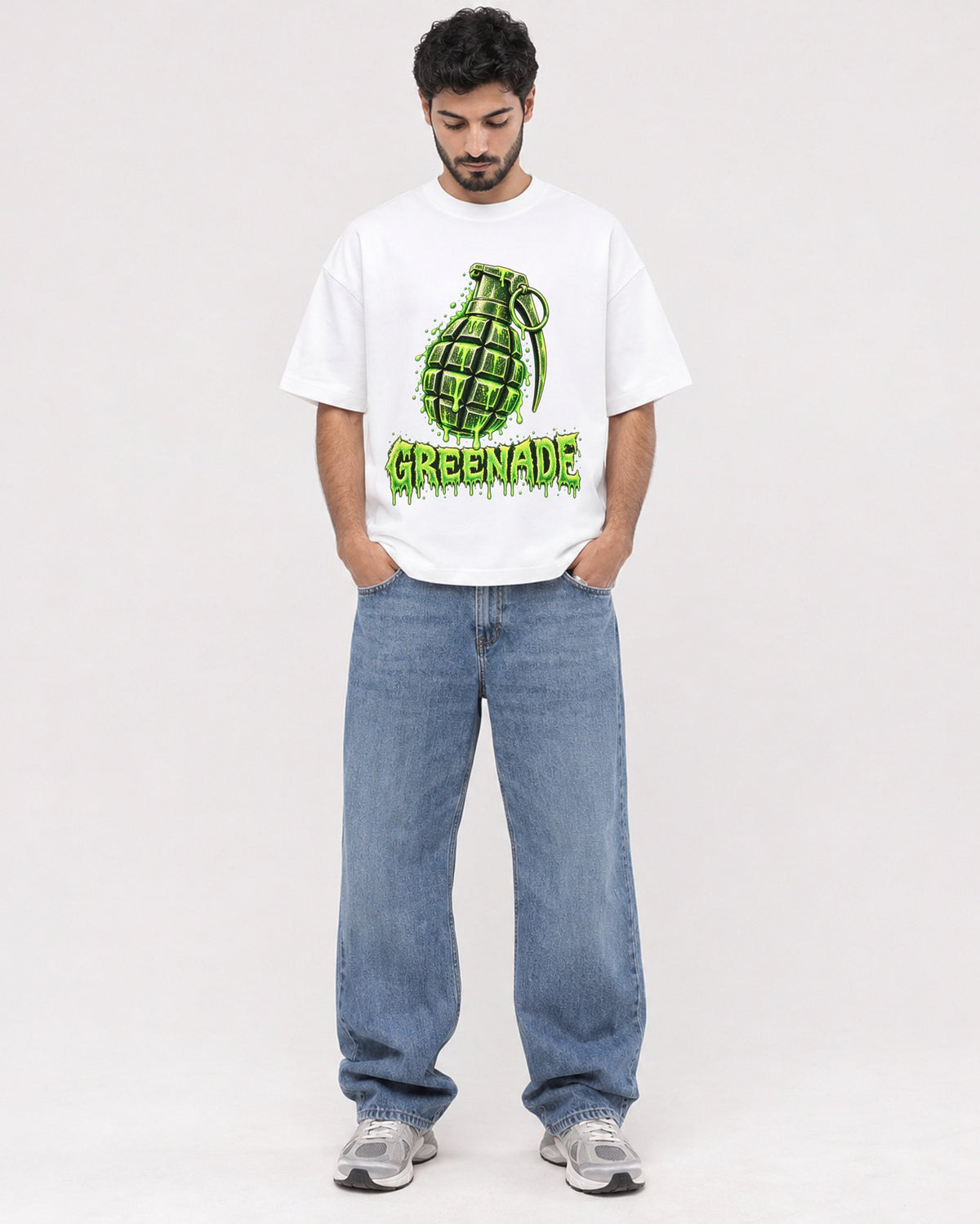 Mockup Boxy Heavyweight Tee White male full-body 07