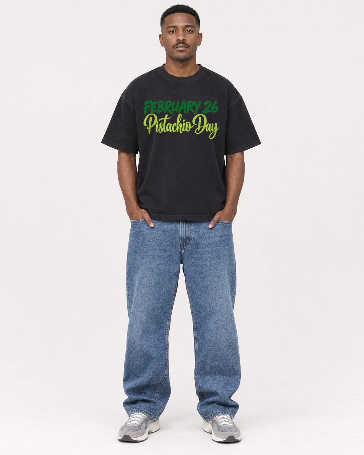 Mockup Boxy Heavyweight Tee Black male full-body 14