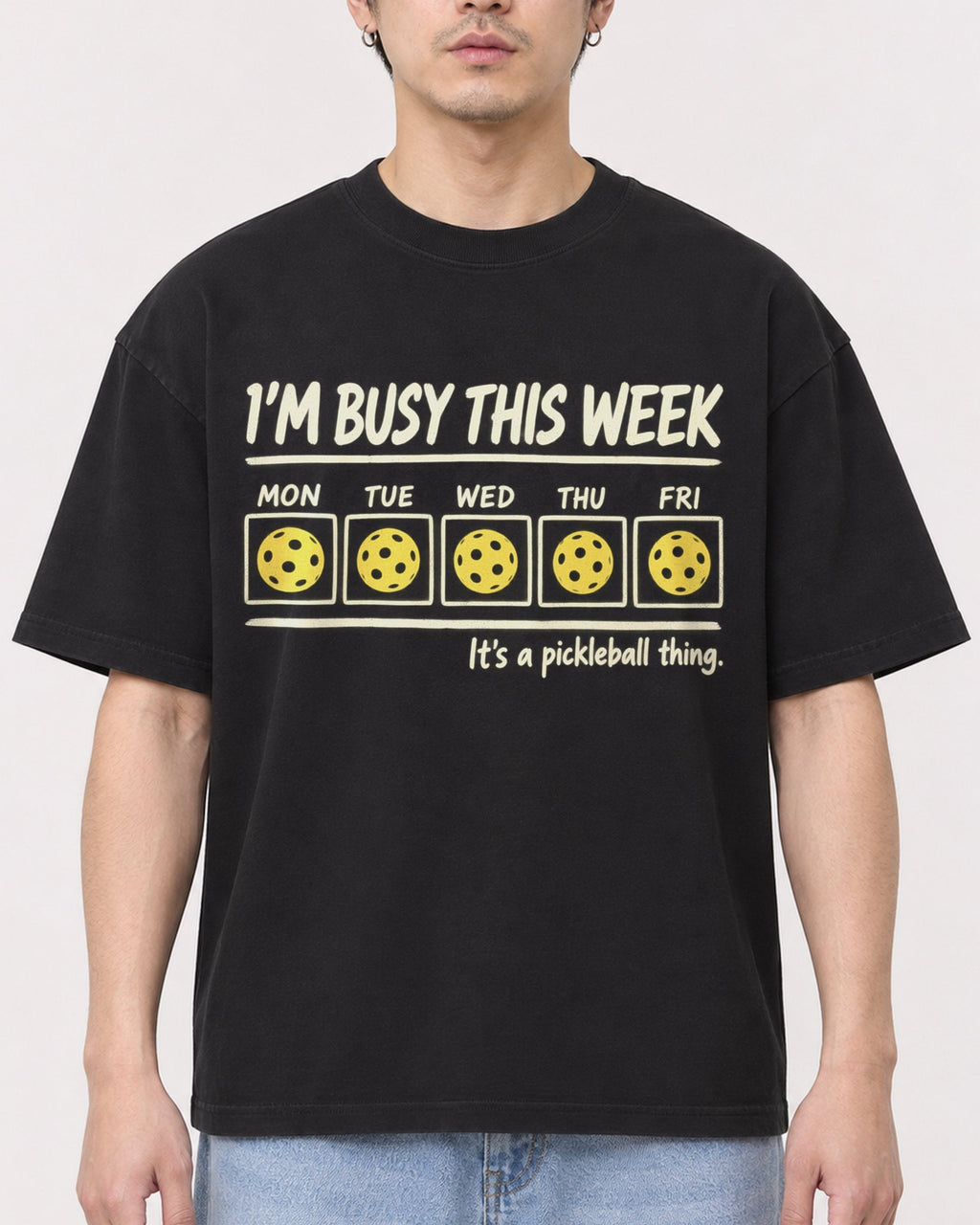 Mockup Boxy Heavyweight Tee Black male close-up 13