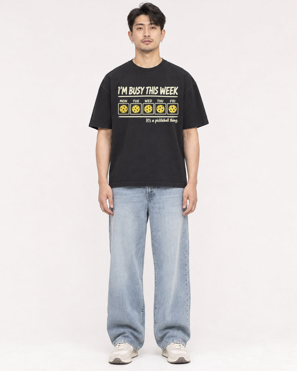 Mockup Boxy Heavyweight Tee Black male full-body 13