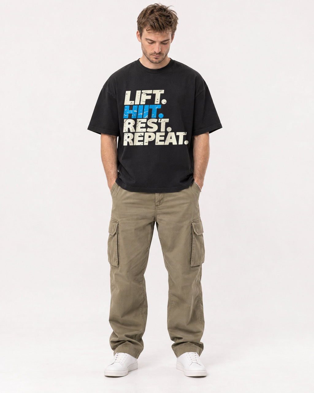 Mockup Boxy Heavyweight Tee Black male full-body 08