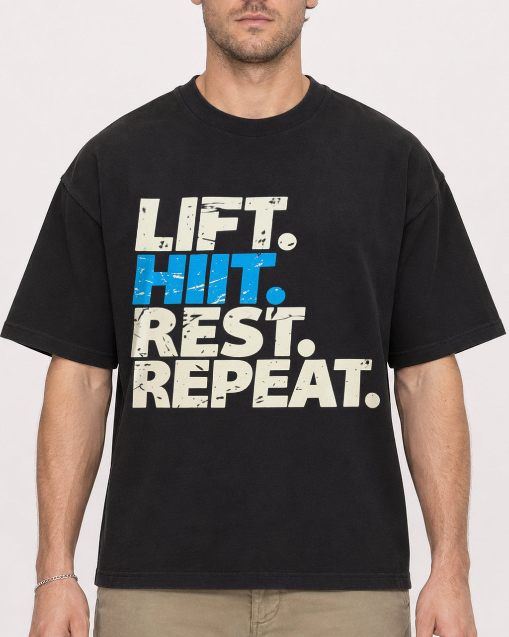 Mockup Boxy Heavyweight Tee Black male close-up 08