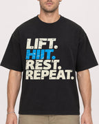Mockup Boxy Heavyweight Tee Black male close-up 08