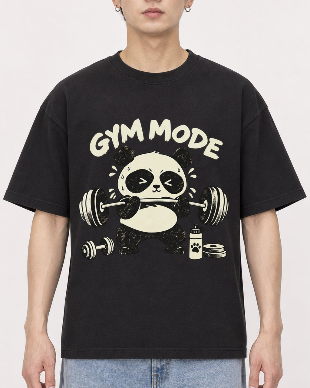 Mockup Boxy Heavyweight Tee Black male close-up 01