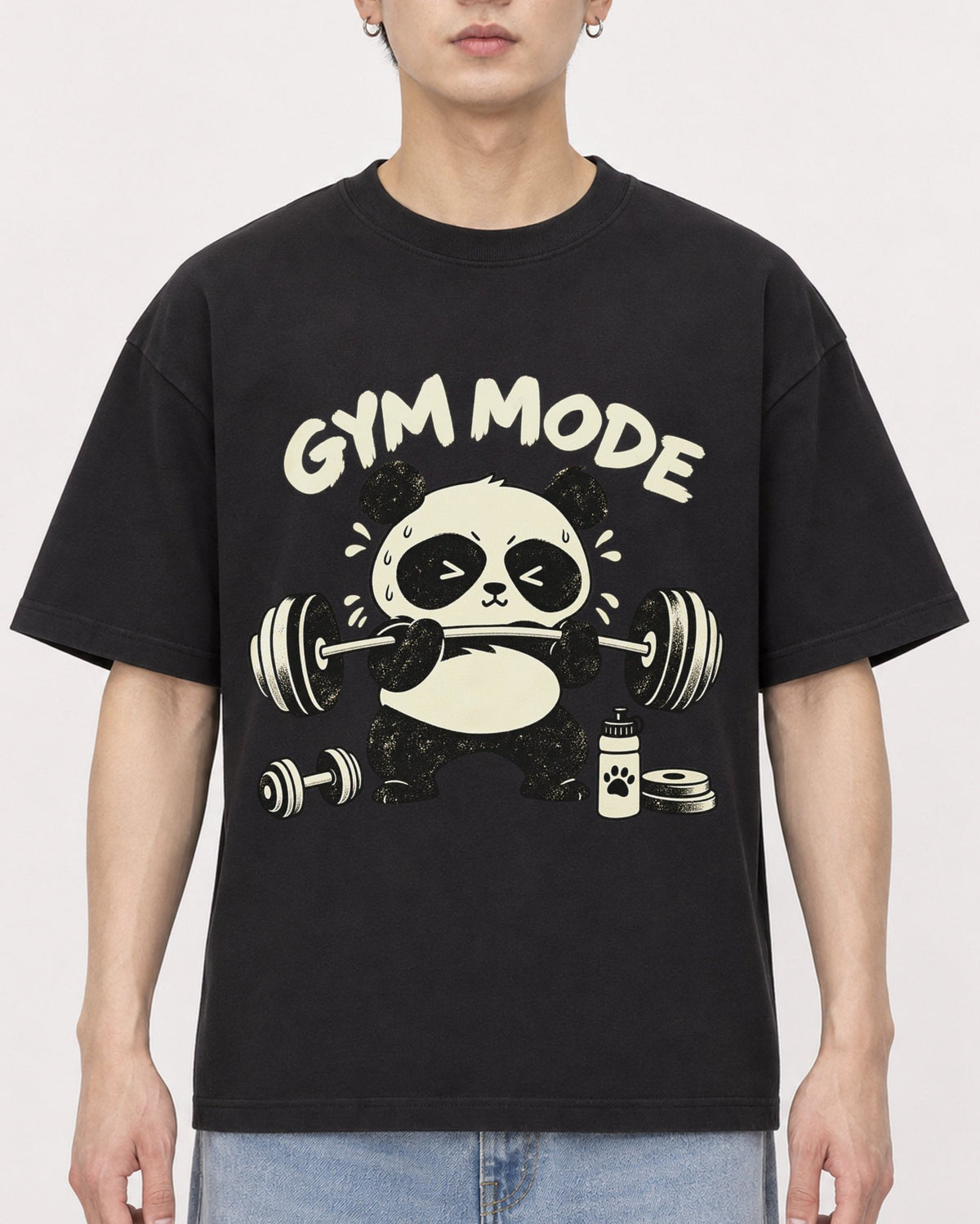 Mockup Boxy Heavyweight Tee Black male close-up 01