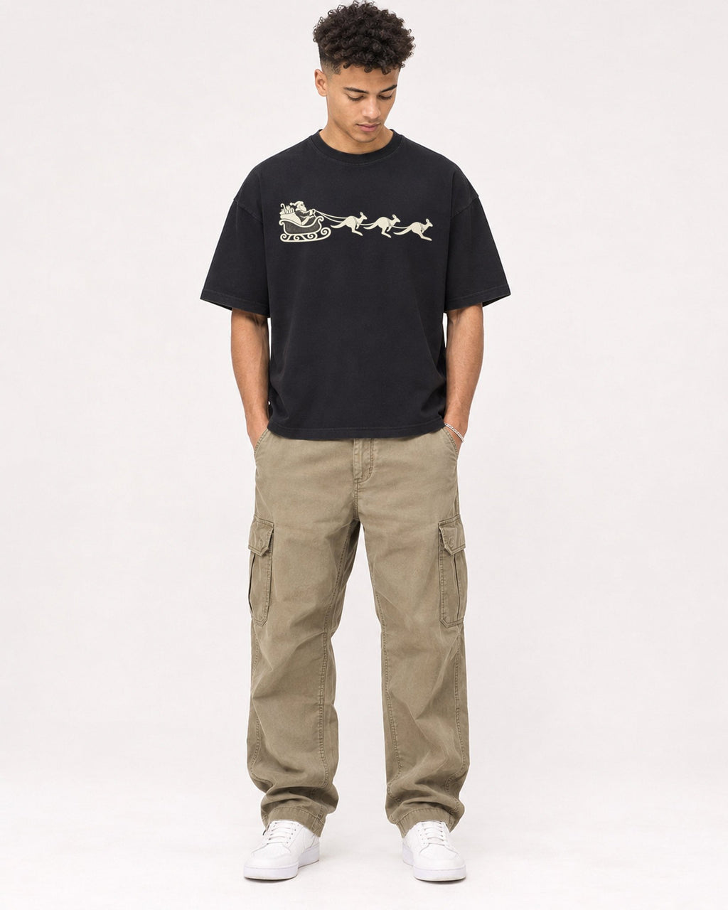Mockup Boxy Heavyweight Tee Black male full-body 20
