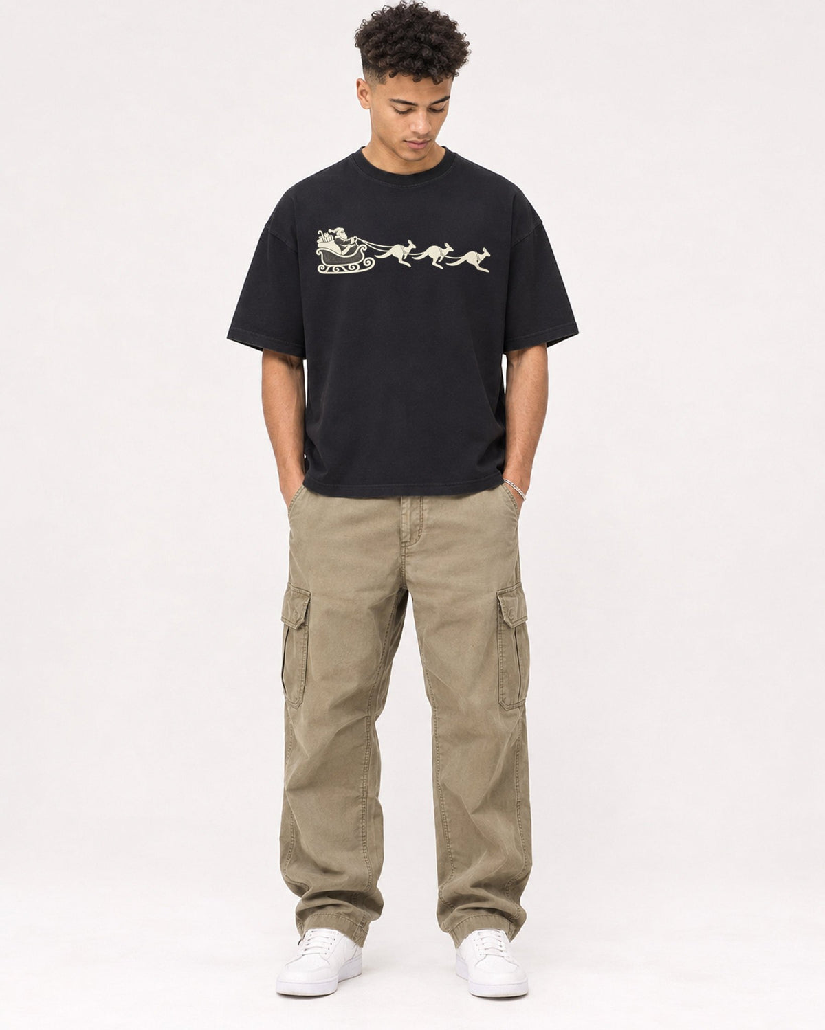 Mockup Boxy Heavyweight Tee Black male full-body 20