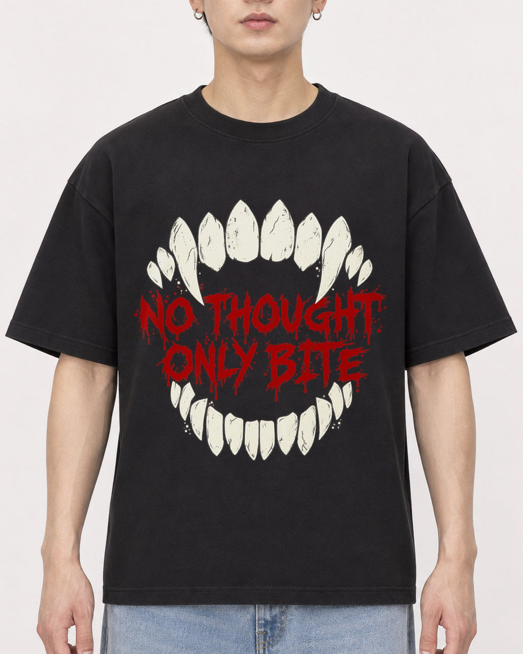 Mockup Boxy Heavyweight Tee Black male close-up 01