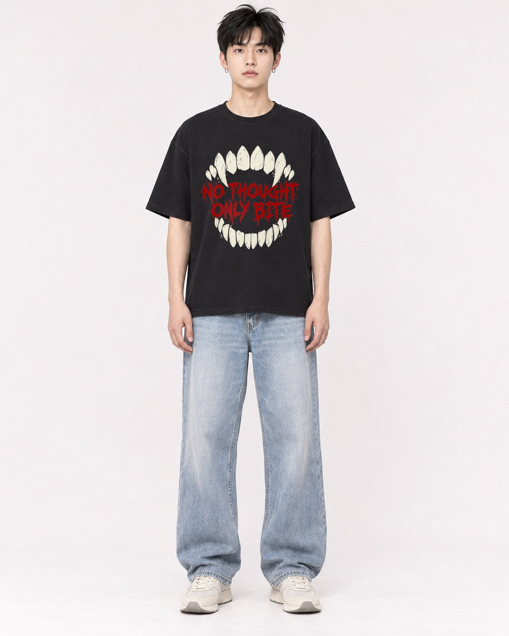 Mockup Boxy Heavyweight Tee Black male full-body 01