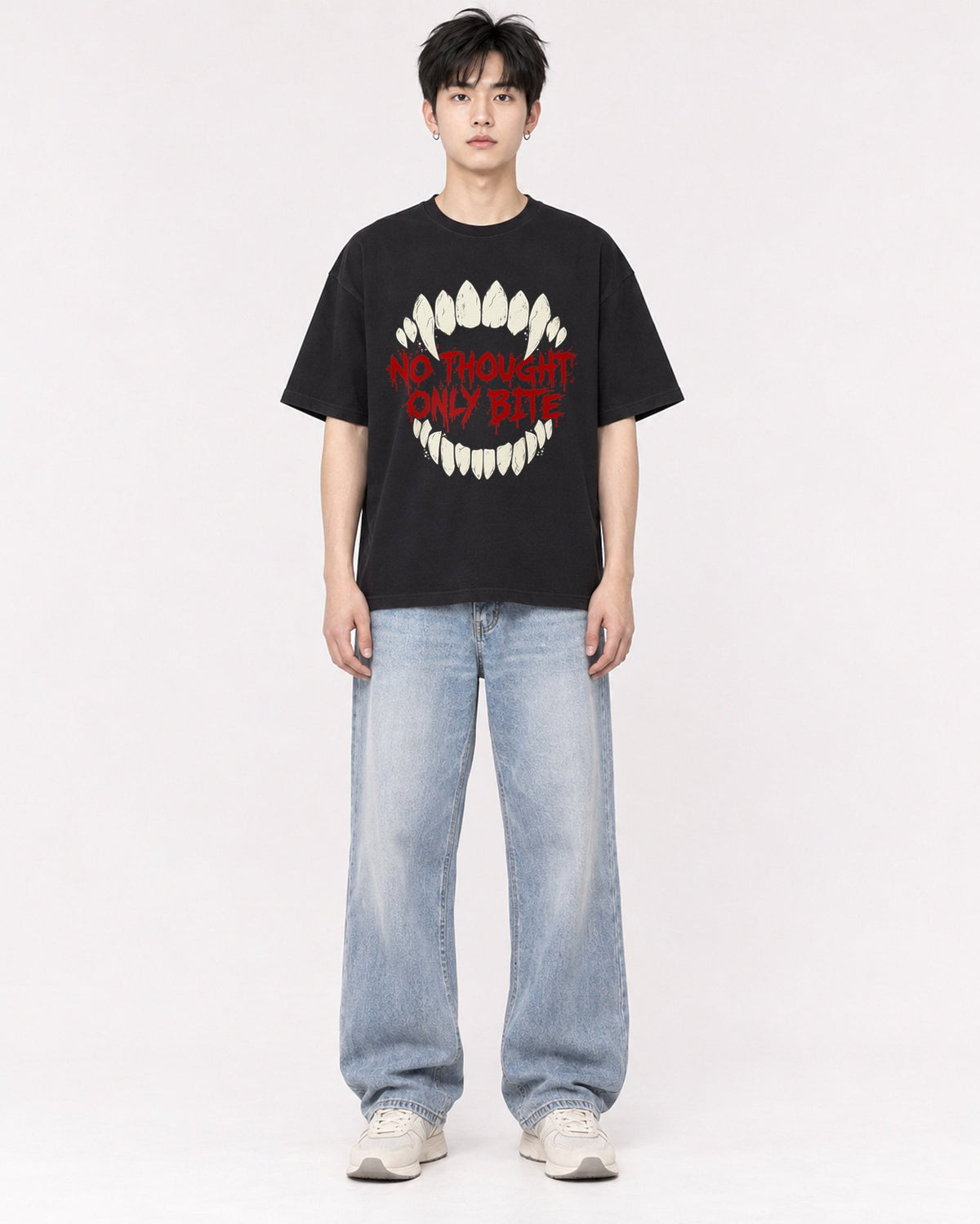 Mockup Boxy Heavyweight Tee Black male full-body 01