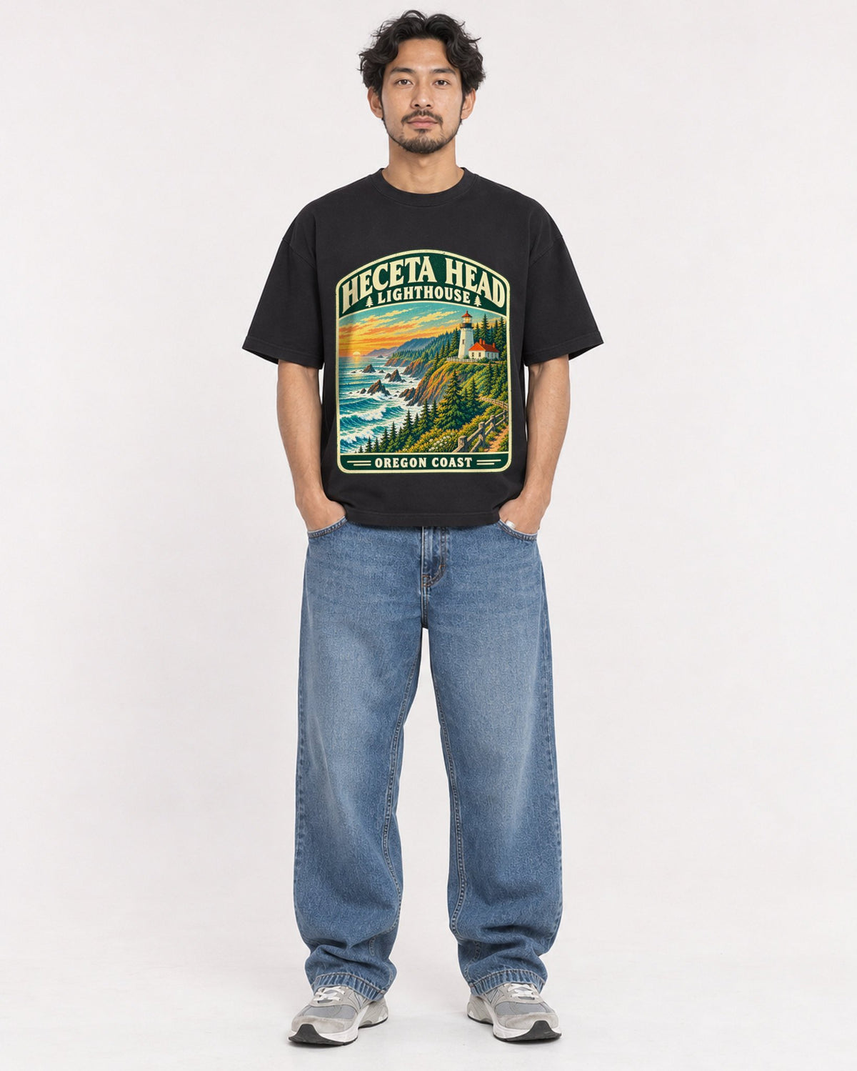 Mockup Boxy Heavyweight Tee Black male full-body 02