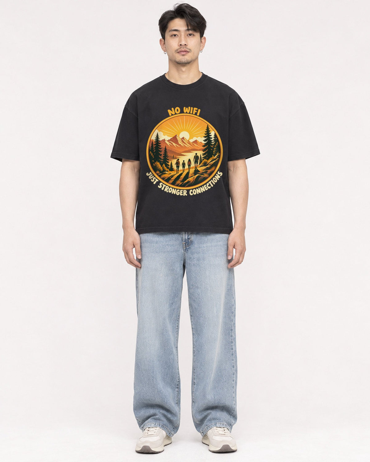 Mockup Boxy Heavyweight Tee Black male full-body 13