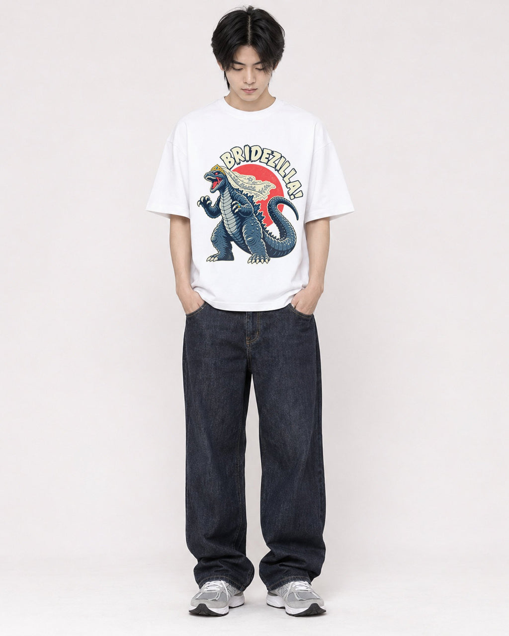 Mockup Boxy Heavyweight Tee White male full-body 11