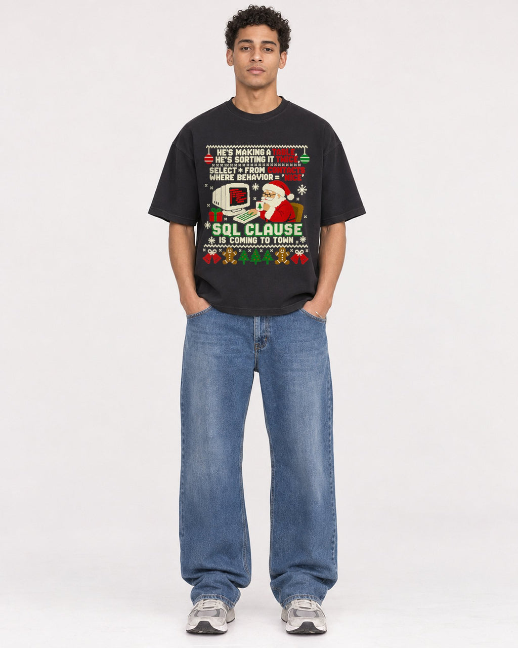 Mockup Boxy Heavyweight Tee Black male full-body 10