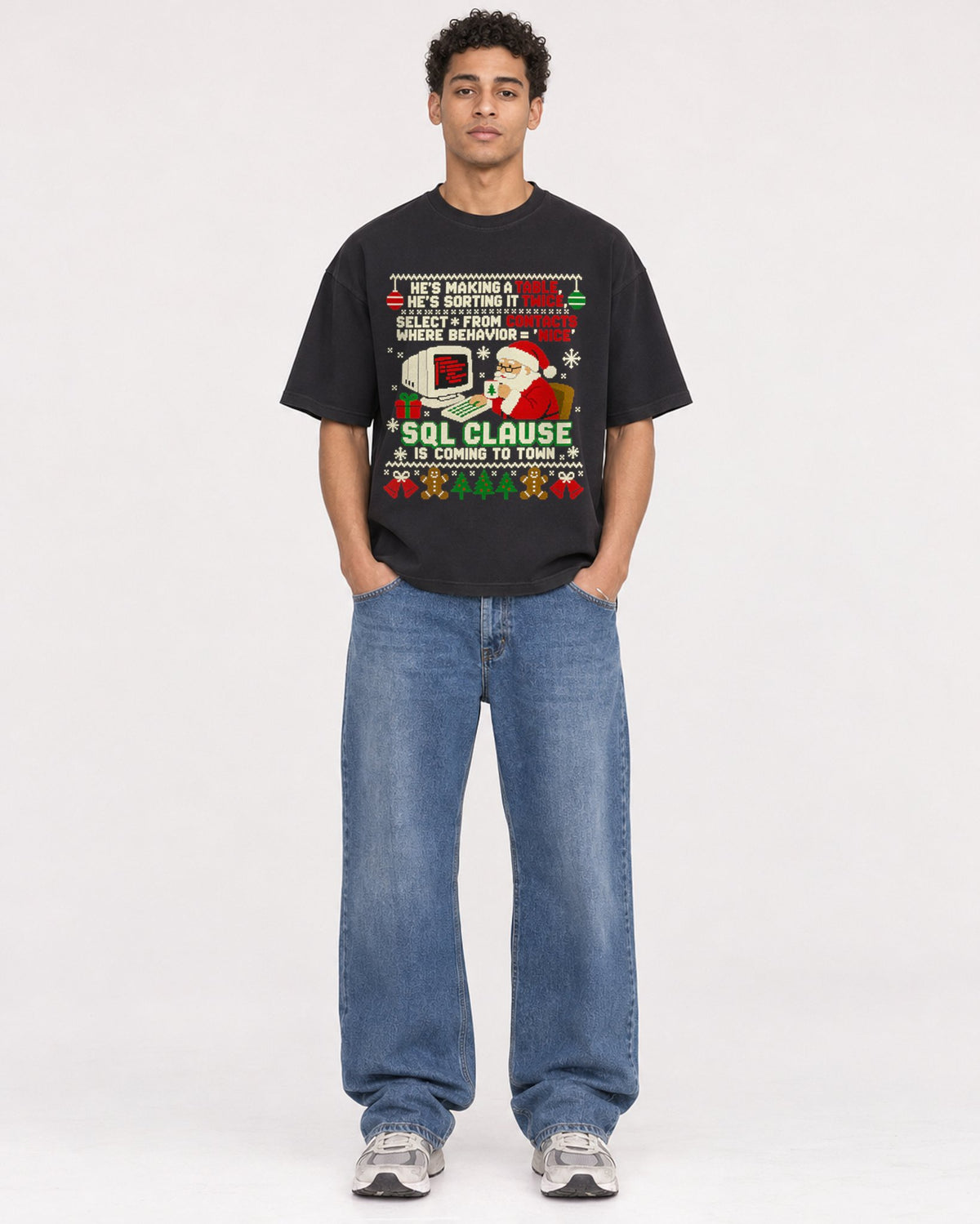 Mockup Boxy Heavyweight Tee Black male full-body 10